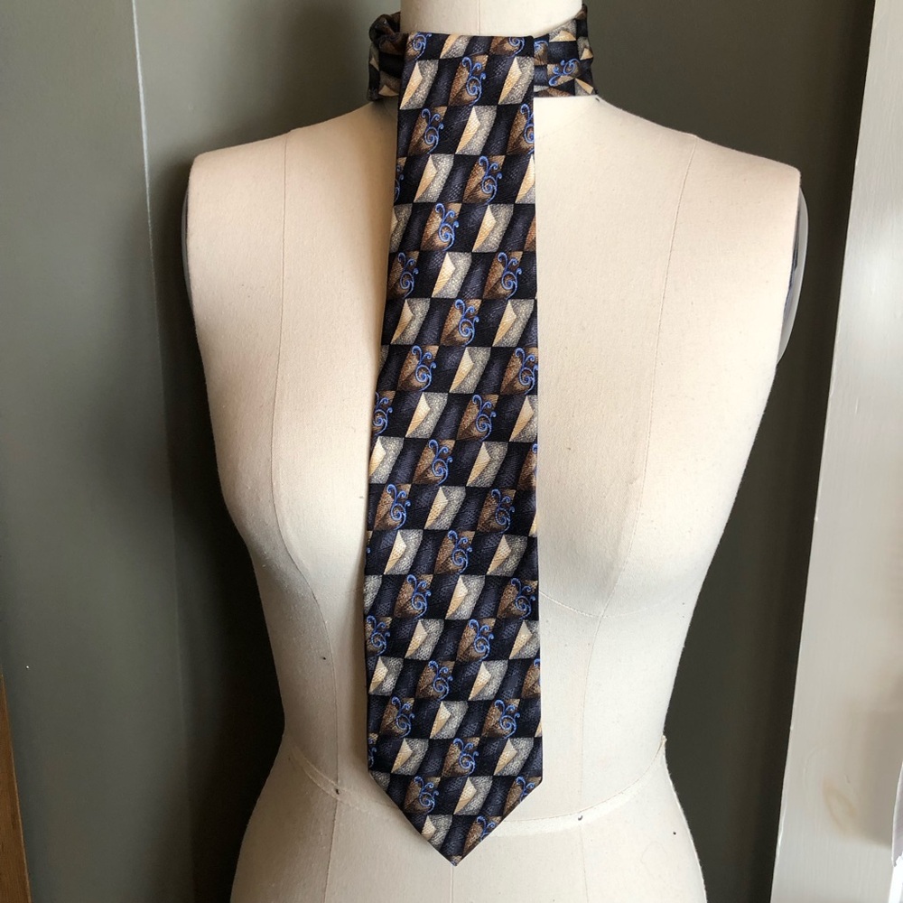 Christian Dior Monsieur Mens Necktie brown, black, blue Artsy geometric Silk tie